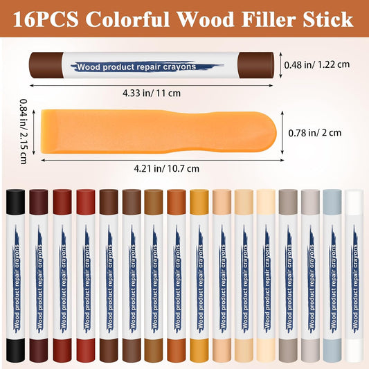 Wood Filler Stick, Wood Floor Scratch Furniture Repair Wax Sticks | 16P Colorful, Wooden Touch-up Marker for Repairing Scratches