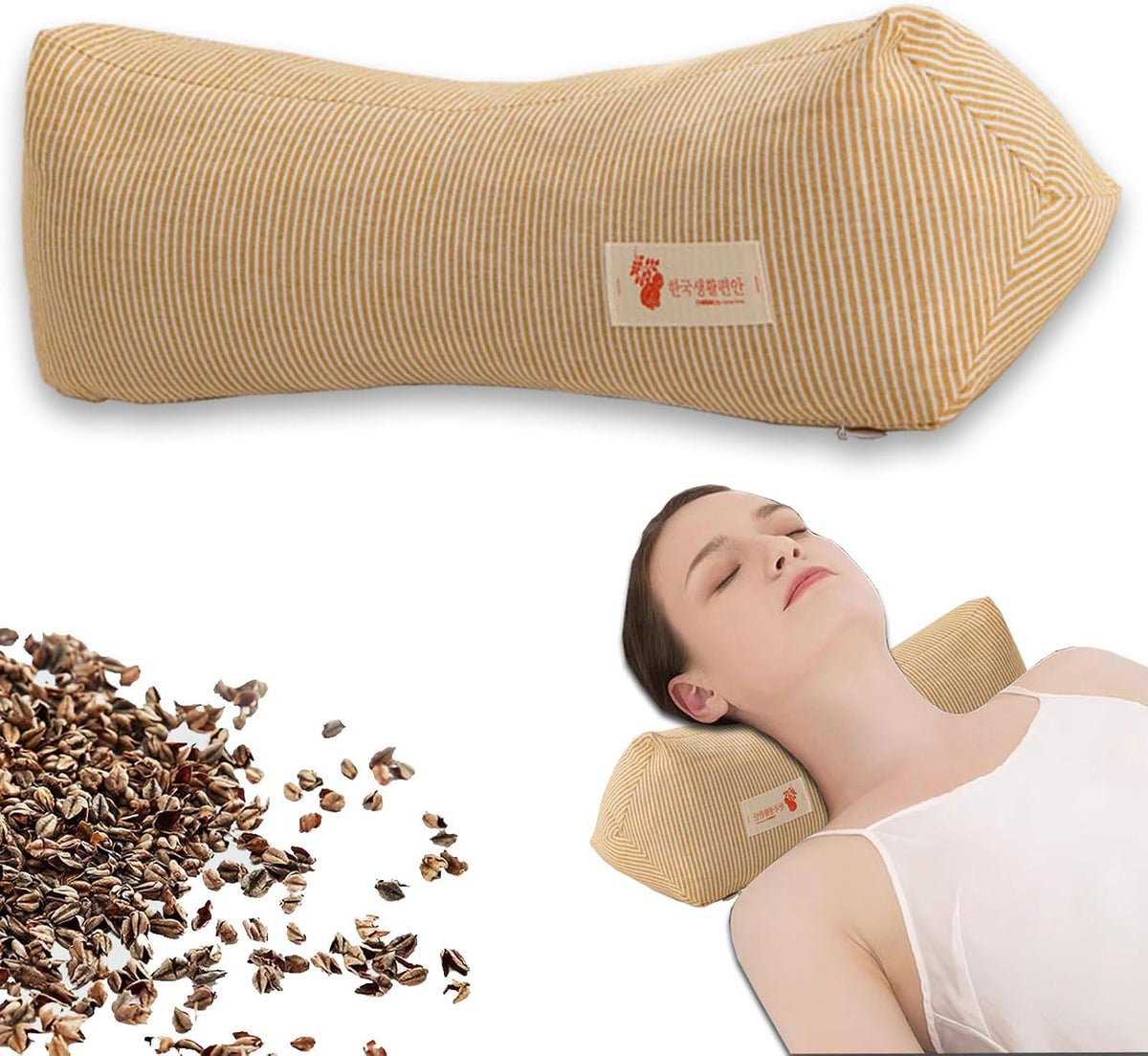 Neck & Cervical Pillows Buckwheat Pillow ，Neck Support Pillow Cervical Neck Roll Bolster Pillow，Neck Pain Relief for Back and Side Sleepers Round Pillows (Pink)