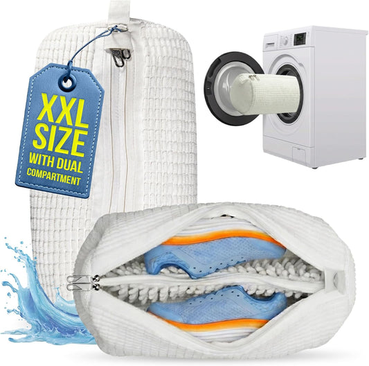 Shoe Washing Bag for Washing Machine, Reusable Shoes Laundry Bag with Zipper Lock, Dual Compartment for Sneakers, Trainers & Kids Shoes