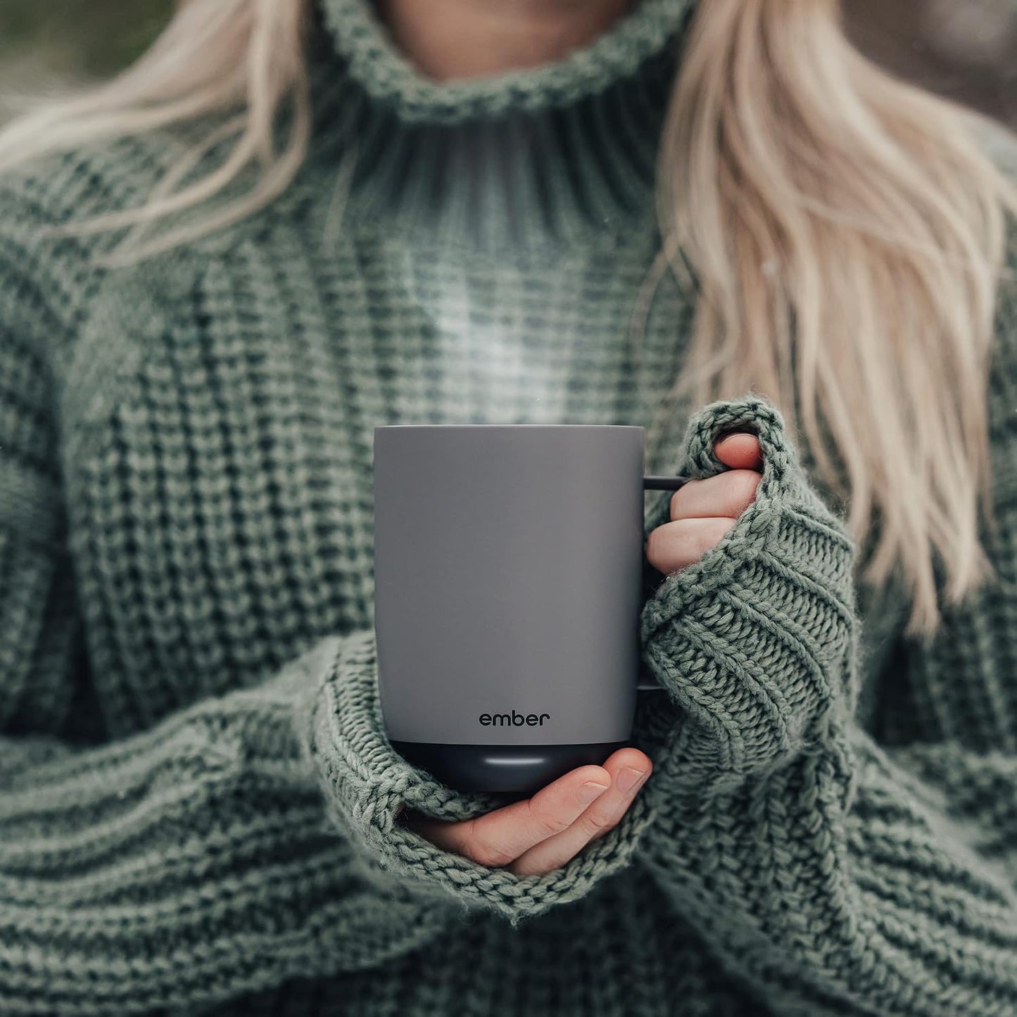 Ember Temperature Control 14oz Smart Mug 2, App-Controlled and Rechargeable Heated Coffee Cup Warmer with Intelligent LED Display, Sage Green.