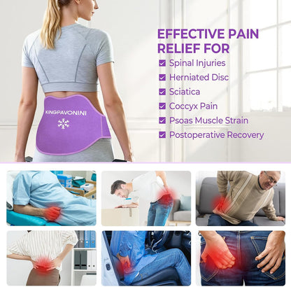KingPavonini Extra Large Ice Pack for Back Pain Relief, 2 Gel Packs, Blue | 35-Min Long-Lasting & Instant Pain Relief, Leakproof Back Ice Pack, Extension Strap, Hot Cold Therapy, Skin-Safe Lycra Fabric