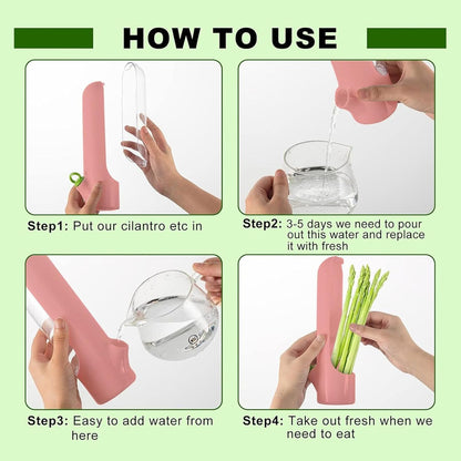 Herbsaver for Refrigerator - Vegetable Freshness Storage Containers, Herbkeeper Pod with Adjustable Humidity Control, Cilantro,Parsley, Asparagus, Keeps Vegetables Fresh for 2-3 Week (Pink)