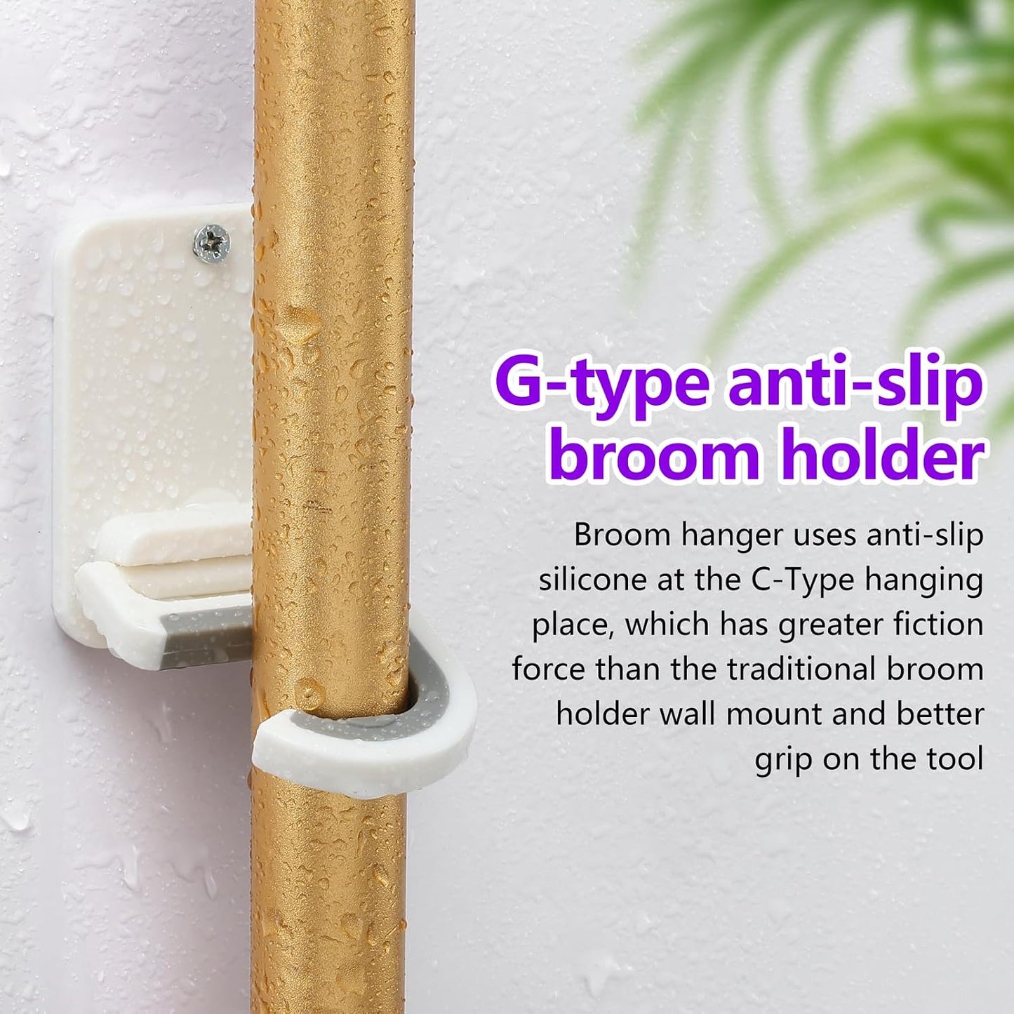 Broom and Mop Holder Wall Mount, Heavy Duty Screw Drilling Gripper Rack Supports up to 10 lb for Kitchen, Laundry Room, Garage, and Garden Storag (4, White)