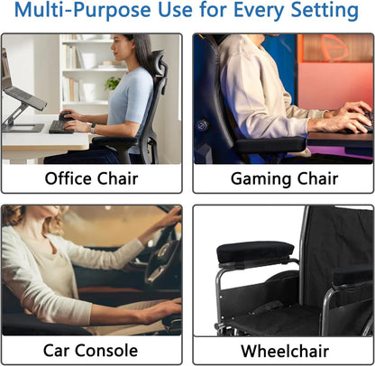 Office Chair Armrest Covers – Memory Foam Armrest Pads Ergonomic Forearm Support Pillow with Non-Slip Cushion for Office Chairs Gaming Chairs Wheelchairs (Black, Set of 2)