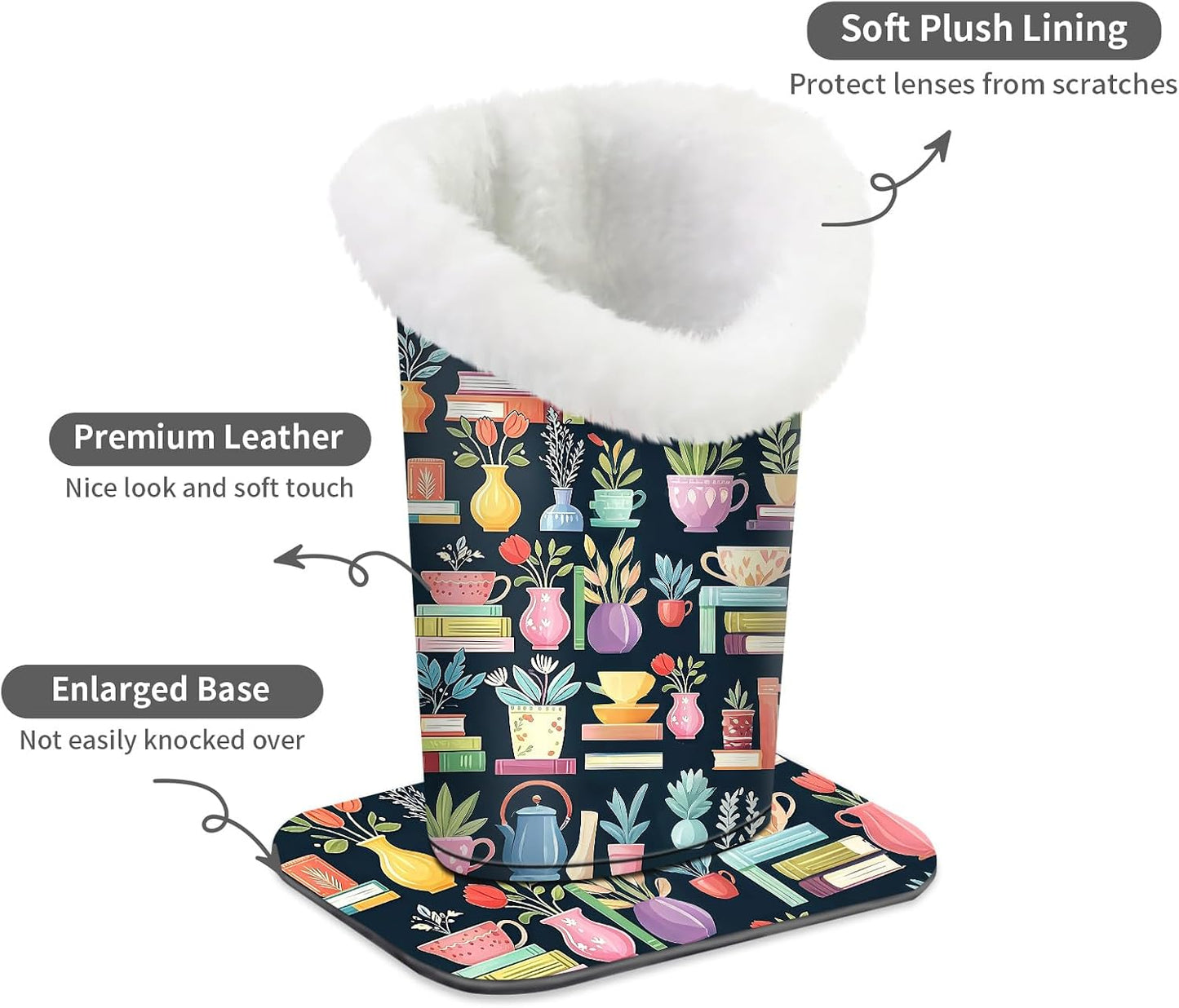 Plush Lined Eyeglasses Holder, Cute Magnetic PU Leather Glasses Stand Case for Women Men Kids