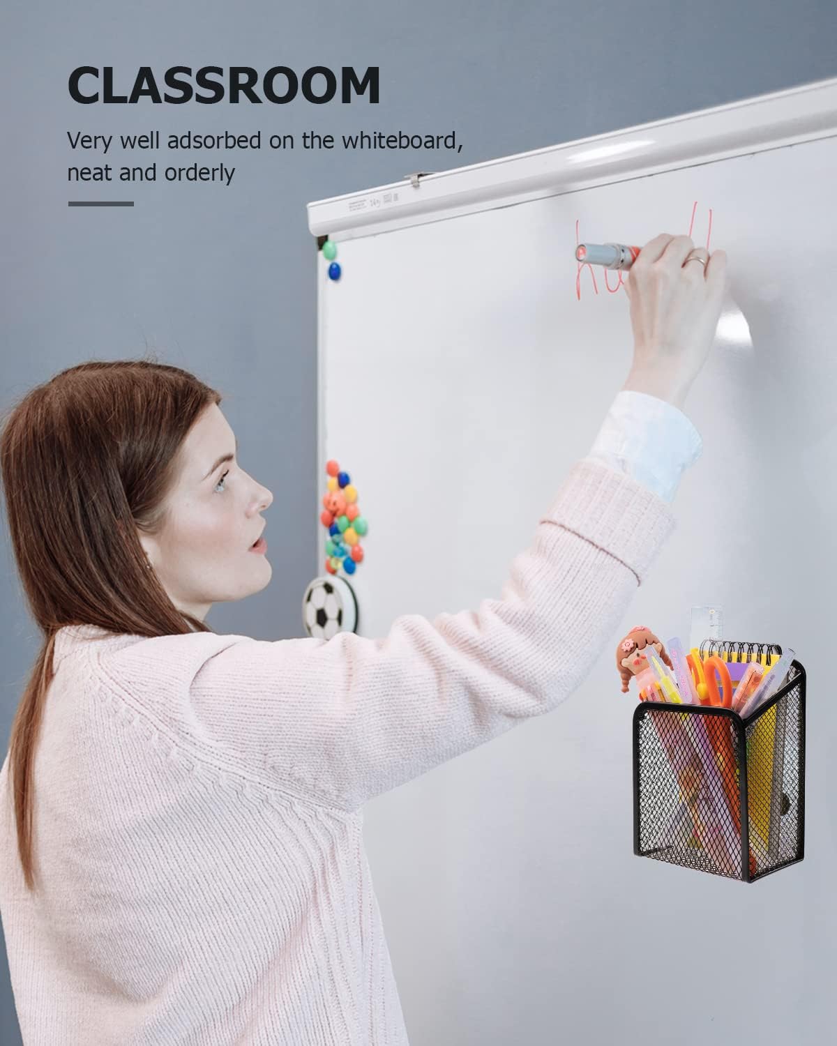 QYH Magnetic Pen Holder 4 Pack Pencil Locker Organizer Accessories for School and Office, Black