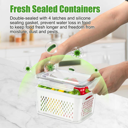 5 Pack Fruit Storage Containers for Fridge with Removable Colander, Produce Containers BPA-free Fridge Organizer to Keep Berry Lettuce Vegetable Fresh, Dishwasher & Microwave Safe