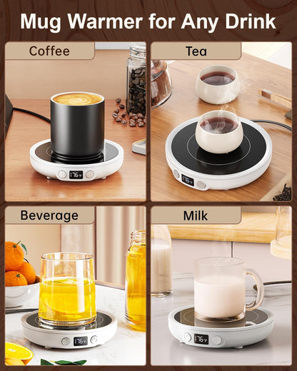 SWEETFULL Mug Warmer for Desk, Coffee Cup Warmer with Timer - Wood | 36W Fast Heating, 3-Temp Setting, Digital Display, 2-12H Timer, Smart Electric Coffee Candle Plate, Ideal Gifts for Women Men