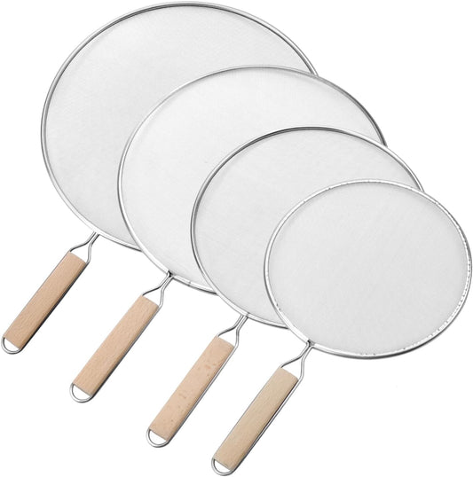 Oedema Set of 4 Splatter Screen Stainless Steel Grease Splatter Guard | 13"/11.42"/9.84"/8.23", Fine Mesh Splatter Screen, for Frying Pan, Skillet, Pot