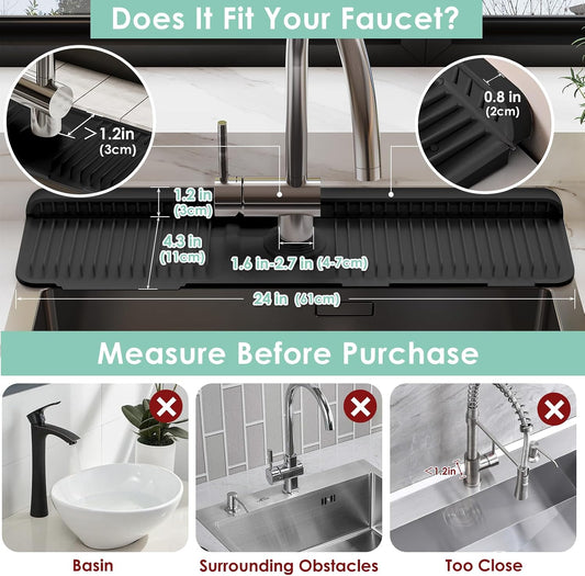 24 Inch Silicone Faucet Mat for Kitchen Sink Splash Guard Behind Faucet