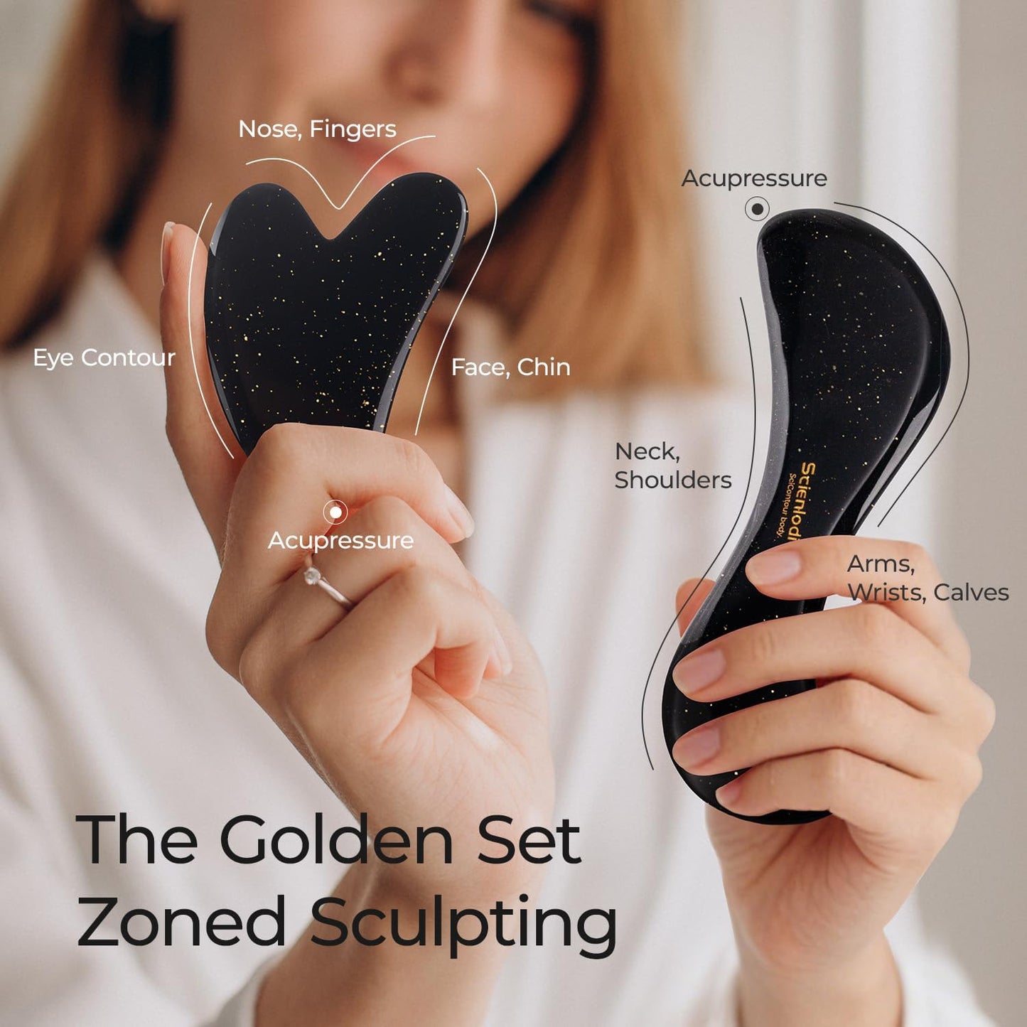 Scienlodic Gua Sha Massage Tool with Handle (Resin) Larger Guasha Scraping Tool for Back Neck Face Leg Massage, Lymphatic Drainage, Cellulite Remove - Large