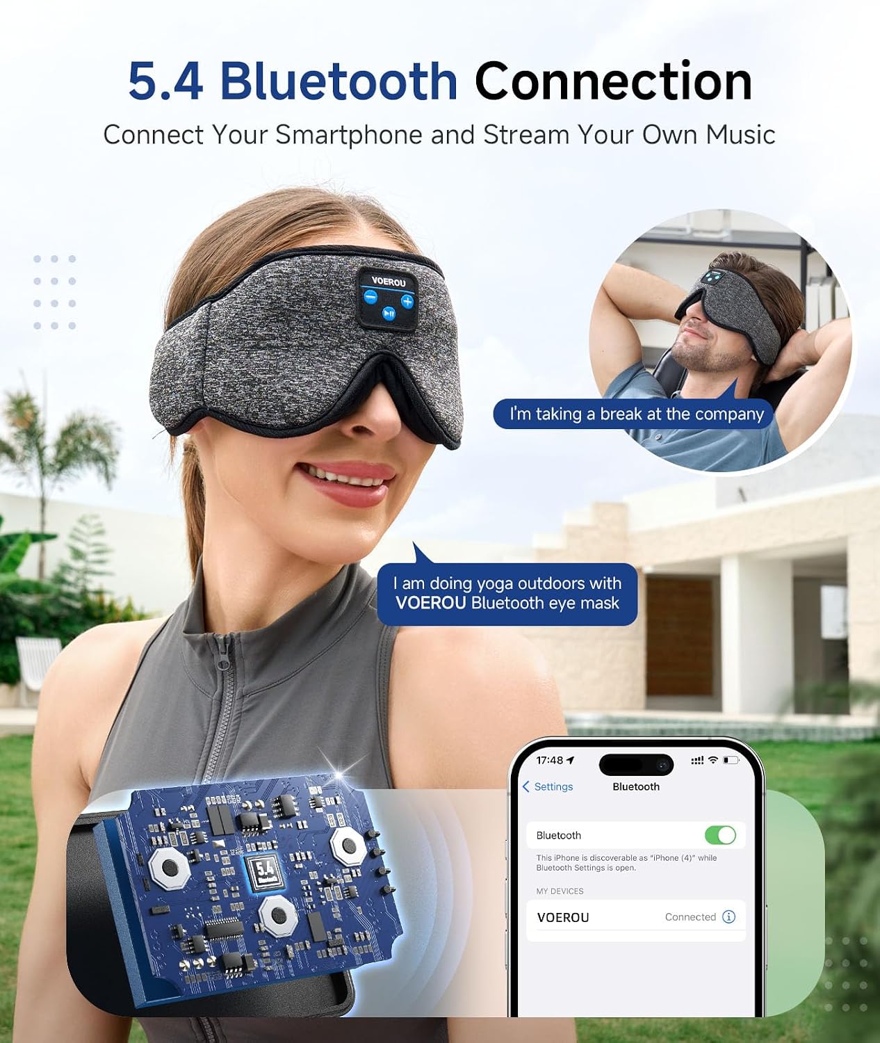 Voerou Sleep Mask with Bluetooth Headphones, Zero Pressure Wireless Sleeping Eye Mask, 100% Light Blocking Sleep Headphones for Side Sleepers, Suitable for Sleep Nap Travel, Cool Gadgets Unique Gifts
