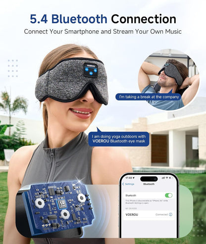 Voerou Sleep Mask with Bluetooth Headphones, Zero Pressure Wireless Sleeping Eye Mask, 100% Light Blocking Sleep Headphones for Side Sleepers, Suitable for Sleep Nap Travel, Cool Gadgets Unique Gifts