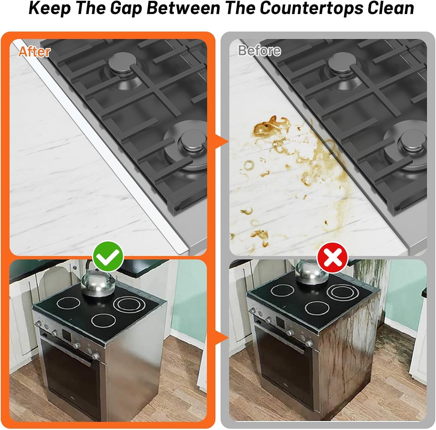 Stainless Steel Stove Gap Covers (2PCS),Stove Gap Filler,Range Trim Kit,Stove Guard for Kitchen Oven Gap Between Stovetop and Counter,Easy Clean Heat Resistant,Adjustable Length 13.8'' to 27.5'',Black