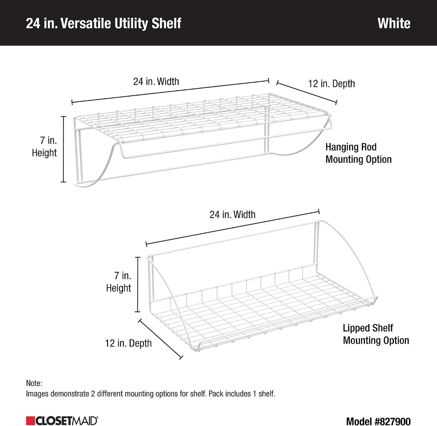 ClosetMaid 8278 18-Inch Wide Laundry Utility Hanger Shelf, White