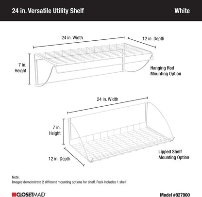 ClosetMaid 8278 18-Inch Wide Laundry Utility Hanger Shelf, White