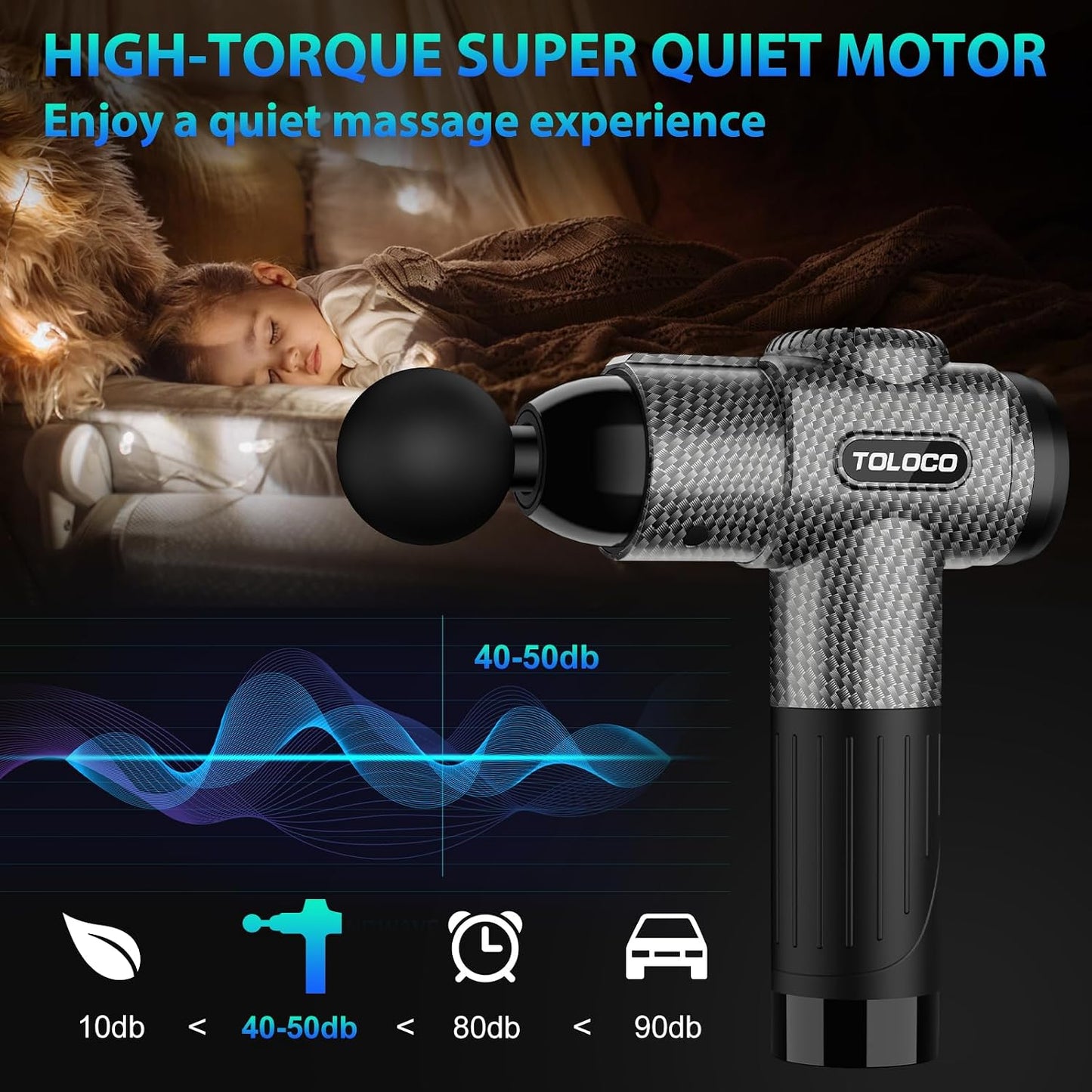 TOLOCO Massage Gun, Deep Tissue Back Massage for Athletes for Pain Relief, Percussion Massager with 10 Massages Heads & Silent Brushless Motor, Relaxation Gifts for Men Women, Black