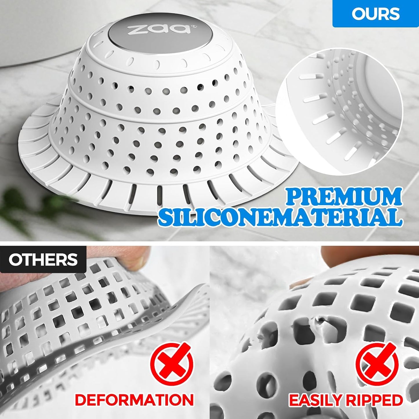 Shower Drain Hair Catcher Bathtub Drain Cover Strainer Protector | Black Collapsible Shower Drain Hair Catcher for Pop Up Tubs, Traps Hair Before Clogs, Easy Clean for Bathroom Sinks