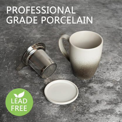 Bosmarlin Ceramic Tea Cup with Infuser and Lid, 13.5 Oz, Loose Leaf Tea Steeper Mug with Strainer, Microwave and Dishwasher Safe, Reactive Glaze (13.5 Oz, Pale Green)