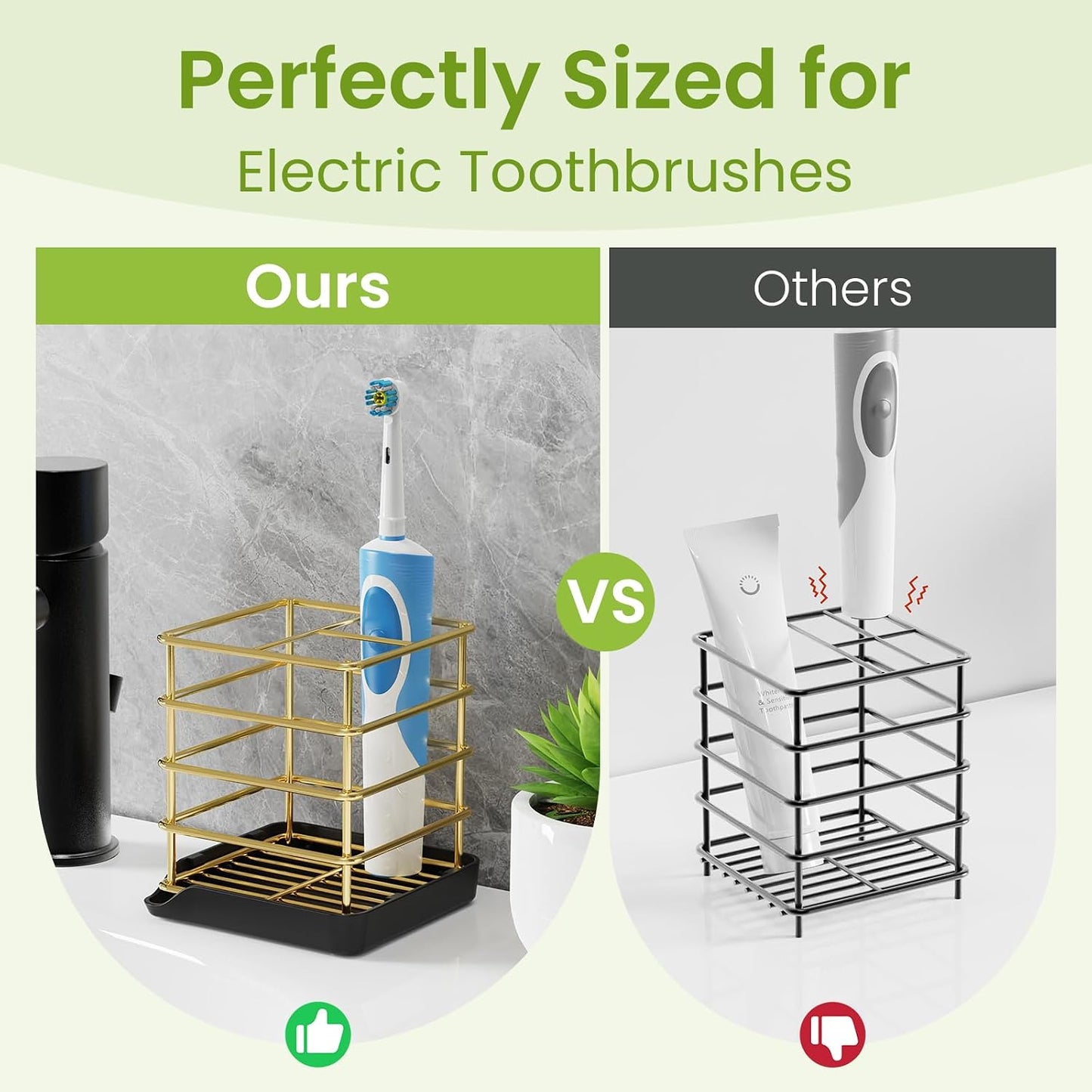 Toothbrush Holders for Bathroom,Black,Stainless Steel,Detachable,Tray,3 Slot