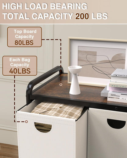 Laundry Sorter 3 Section,Laundry Basket with Wheels,3×15.8 Gal (60L) | Laundry Room Organization with Wooden Desktop Shelf,Pull-Out and Removable 900D Oxford Fabric Laundry Bags for Laundry Room