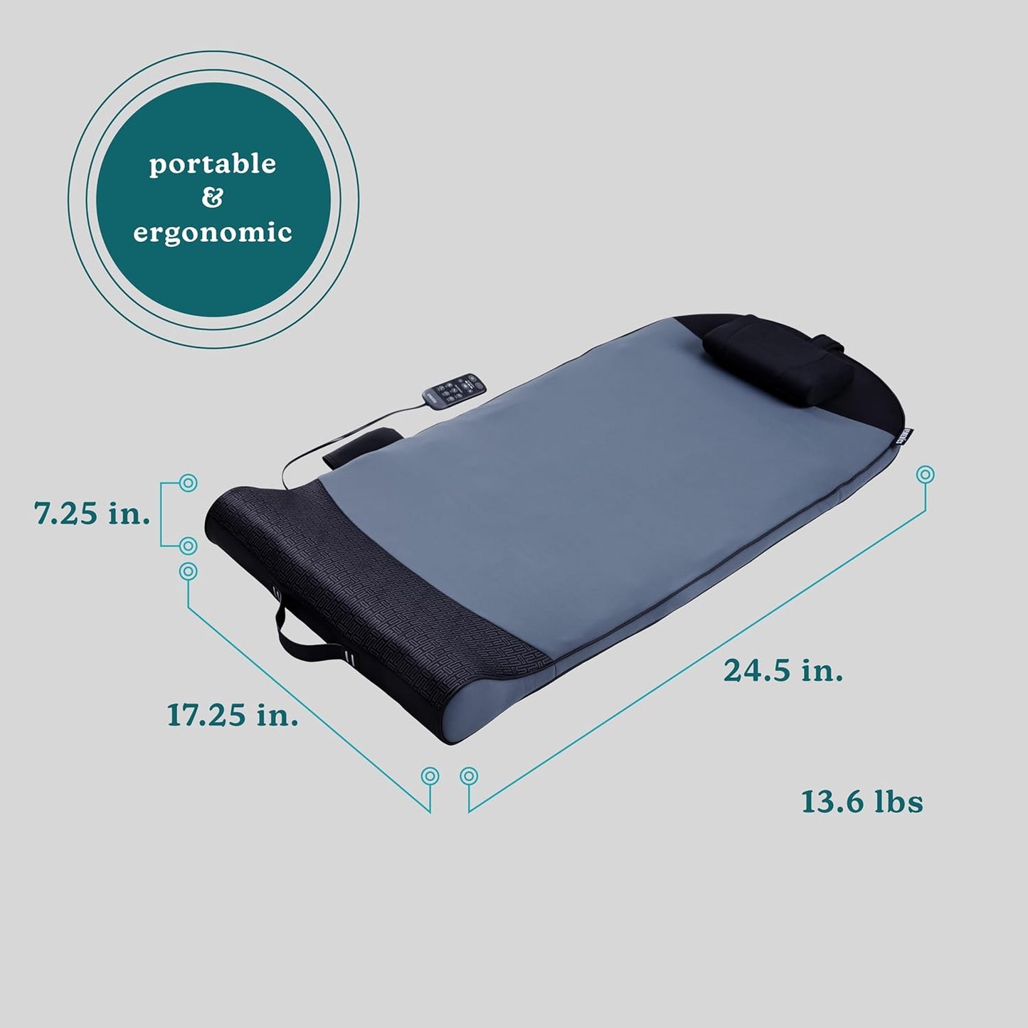 Homedics Fitness Stretching Mat with Air Compression, 3 Intensity | Air Compression Stretching Mat with Heat, 6 Programs, 3 Intensity Levels, Foldable Design, Removable Pillow