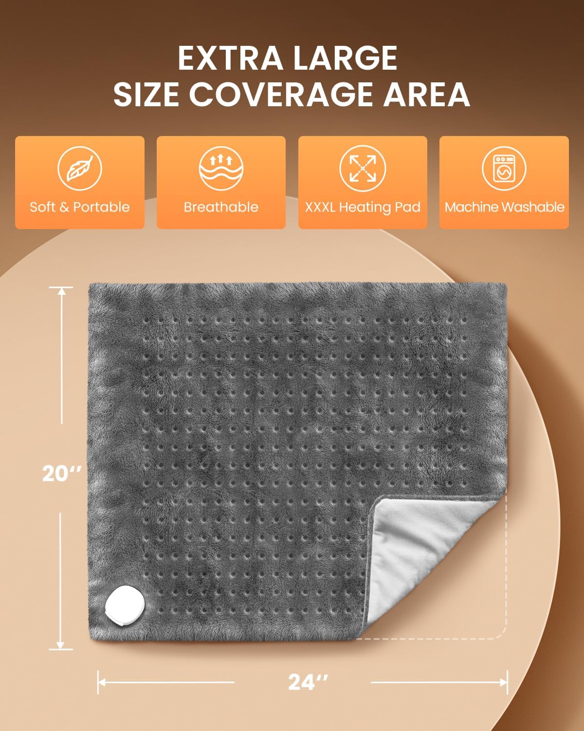 RENPHO Electric Heating Pad for Back with 10 Heat Levels, FSA Eligible HSA | Fit for Neck, Shoulder, Knee, Arm & Leg, Birthday Gift for Women, Men, Mom & Dad, HSA Approved, ETL Certified, 12 x 24", Gray