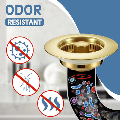 TGOSOMT Kitchen Sink Drain Strainer Stopper, Anti-Clog & Quick Drain | 3-IN-1 Design, Stainless Steel 304, Removable Strainer Basket, Corrosion & Scratch Resistant, Fits US Standard 3-1/2" Drain