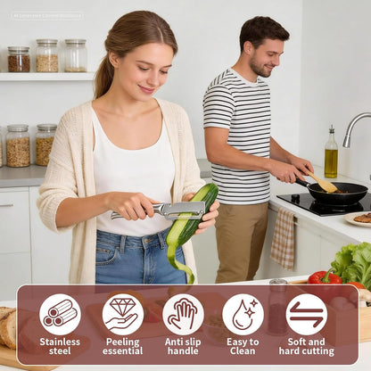 Julienne Peeler Vegetable Peeler for Veggie Potato Carrot(2 Pack) | Multifunctional Cabbage Shredder | 3 in 1 Peeler and Julienne Shredder Tool | Wooden Handle | Bottle Opener
