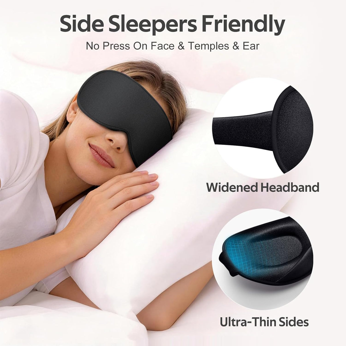 Vynix® Sleep Mask for Men Women - 100% Blackout Eye Masks for Sleep - 3D Soft Sleeping Mask for Side Sleepers - Zero Pressure Lash Extensions Eye Cover Shade for Airplane Travel Essentials, Black