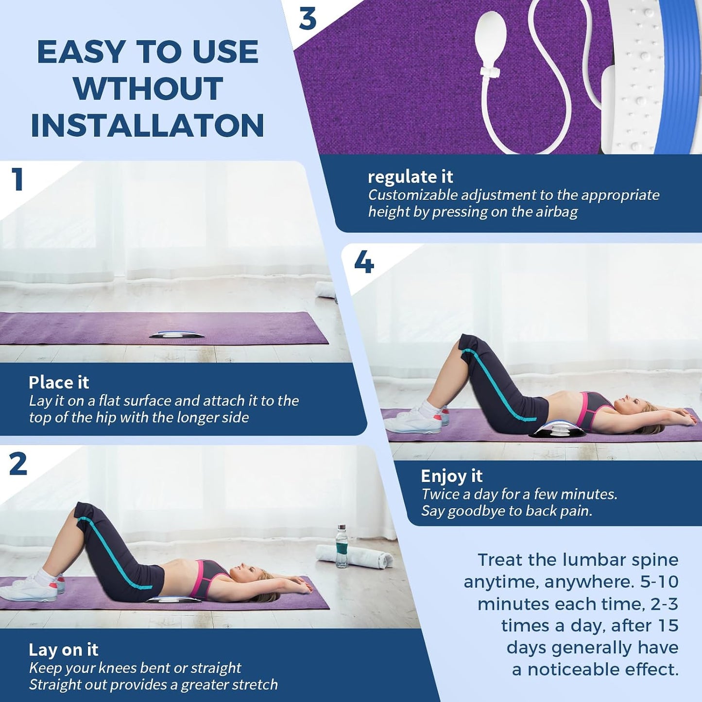Docemel Back Stretcher for Lower Back Pain Relief,Adjustable Inversion Lumbar Traction Device,Lumbar Support Board for Spinal Decompression and Scoliosis,Sciatic Nerve Release Tool,Back Cracker Board