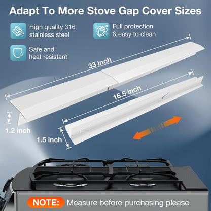 2PCS Kitchen Stove Counter Gap Covers Stainless Steel (13.8"-27.5" Black) | Cooktop Trim Kit, Stove Gap Guards, Oven Gap Filler, Easy to Clean, Heat Resistant & Effectively Protect Stove Gap Filler