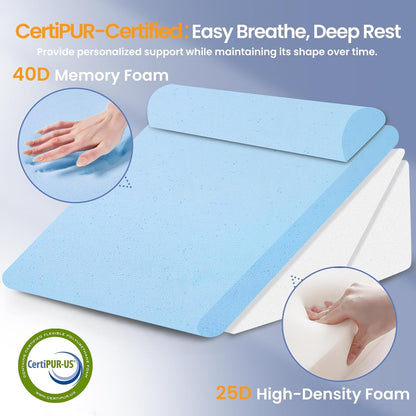Sasttie Adjustable Wedge Pillow Set for After Surgery, Dark Grey & White | Bed Wedge Pillow Headboard with Memory Foam Neck Cushion, for Acid Reflux, Sleeping, Neck & Back Support