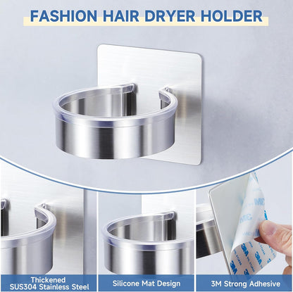 Hair Dryer Holder Wall Mounted, Blow Dryer Holder, Hair Tool Organizer for Hair Dryer Storage Hanger, Adhesive Hairdryer Holder for Bathroom Barber Shop (White)