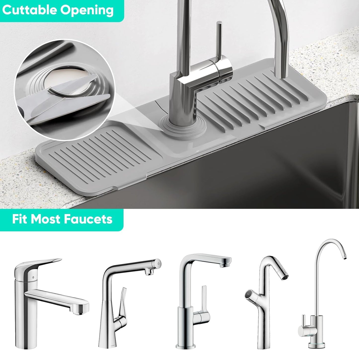 24 Inch Longer Faucet Mat for Kitchen Sink [5° Slope Fast Self-draining]Bathroom Kitchen Sink Splash Guard Silicone Sinks Faucet Mat Splash Guard for Kitchens Sinks Area Tidy Splashs Draining Mats