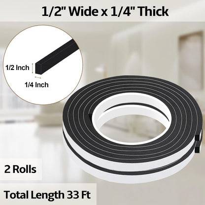 1 in Wide x 1/8 in Thick x 33FT Foam Weather Stripping Door Seal,Window Sealing Tape，Single-Sided Self-Adhesive Insulation Sealing Strip White