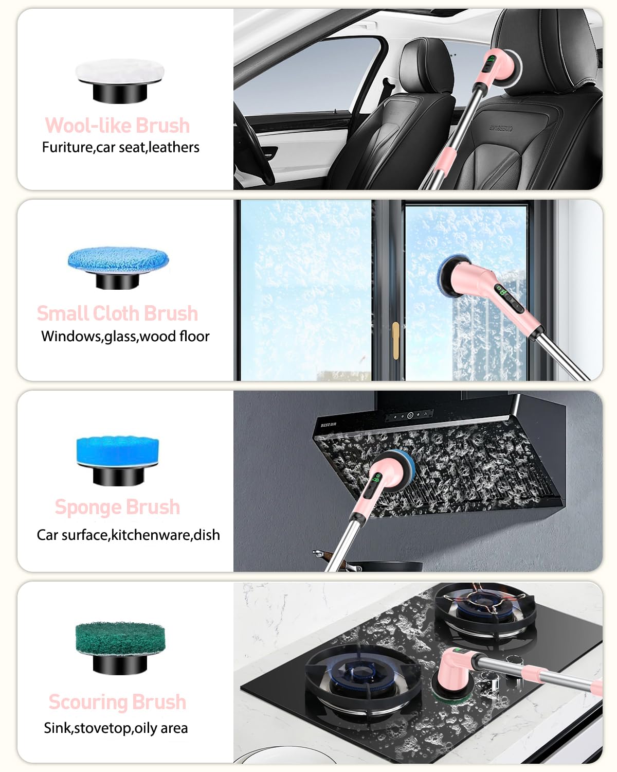 Electric Spin Scrubber for Bathroom, Shower Scrubber with Long Handle | Shower Cleaner Brushes, IPX7 Waterproof & 2 Speed, 3 Brush Heads, 90min Runtime, Bathroom Cleaning Supplies for Toilet Tub