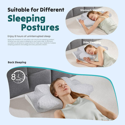 NEWBULIG Cervical Neck Pillow, Ergonomic Contour Memory Foam and Detachable Roll Pillow for Neck Pain Relief Side Back Stomach Sleepers with Cooling Breathable Cover