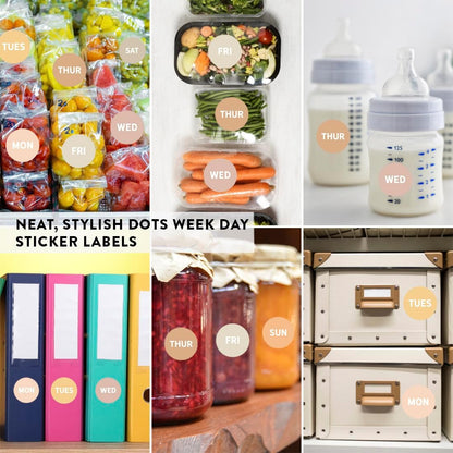 Andaz Press Colorful 7 Days of Week Stickers, Day Week Calendar Stickers for Adults Planner Day Dots Food Labels for Food Containers Date Calendar Planner Stickers Week Day Sticker Labels, 480-Pack