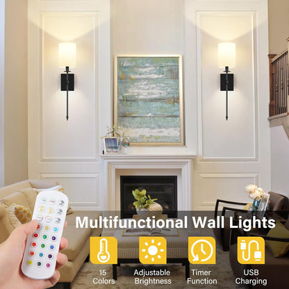 Battery Operated Wall Sconces Set of 2, Rechargeable Sconces with Remote