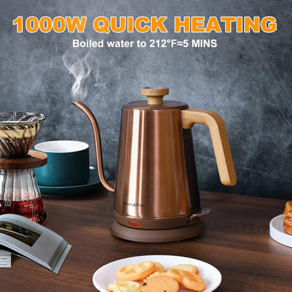 Nueve&Five Electric Gooseneck Kettle with Thermometer, 1.0L Pour Over Hot Water Kettle for Coffee and Tea, 1000W, Auto Shutoff, Boil-Dry Protection, Matte Black