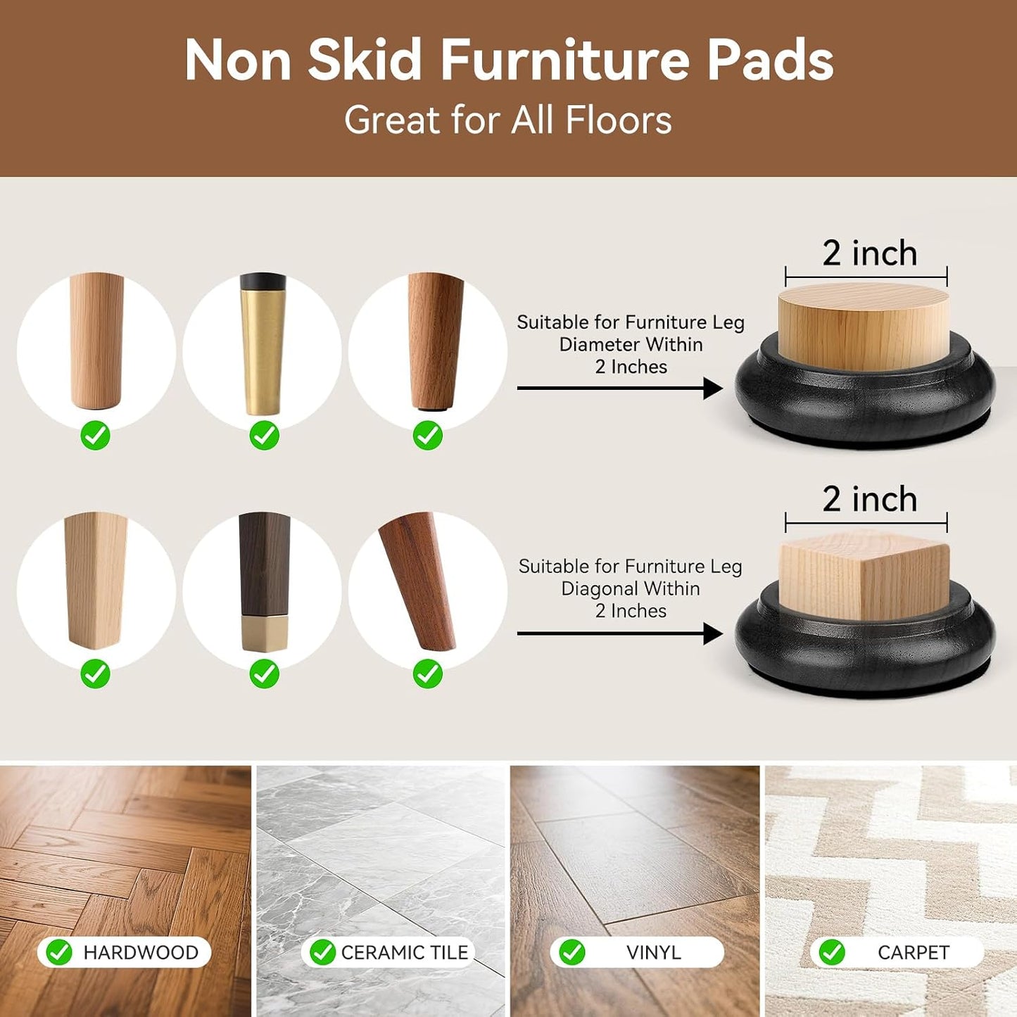 Piano Caster Cups Furniture Pads Upright Piano Caster Cups Wood Coasters Cups Floor Protectors for Furniture Furniture Floor Protectors (Walnut, 4)