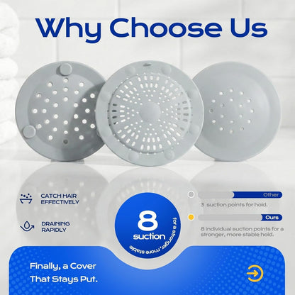 VLM 2 Pack Shower Drain Hair Catcher, Upgraded Drain Cover with Strong Suction Cups, Anti-Clog Hair Trap Stopper for Bathtub Shower Sink Laundry