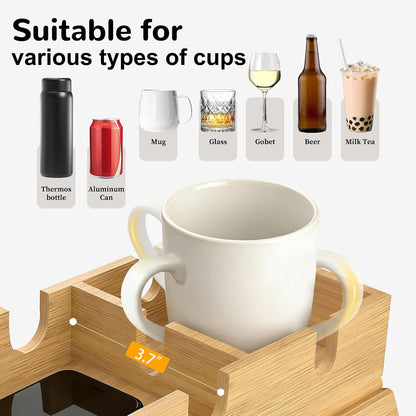 Korser Couch Armrest Table, Sofa Arm Tray with Removable Cup Holder, 2 in 1 Anti-Slip Armrest Tray Table for Couch, Bamboo Foldable Couch Cup Holder for Drinks Snacks Phone Remote Control