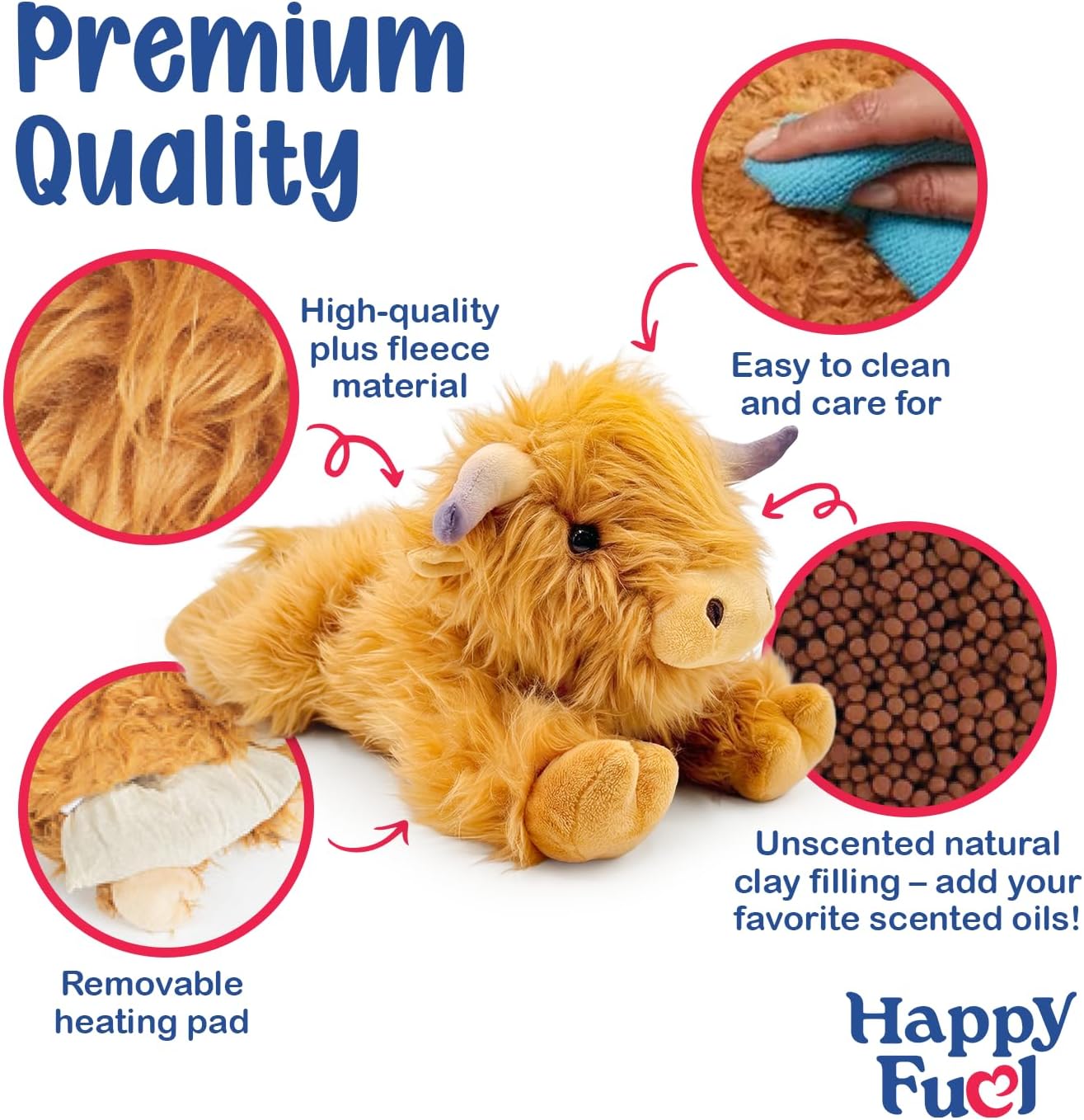 Bunny Microwavable & Weighted Stuffed Animals - 1.5 Lbs Unscented Heating Pad for Period Cramps Pain Relief and Anxiety, Cute Bunny Plush Toys Gifts for Women Girls Adults and Kids by Happy Fuel