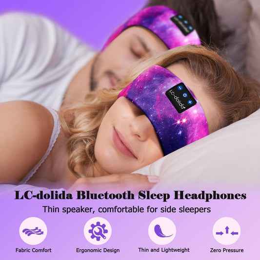 LC-dolida Sleep Headphones Bluetooth 5.4, Headband Headphones Earphones Wireless, Sleep Mask for Gifts,Workout,Jogging,Yoga(Purple)