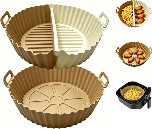 Round Silicone Air Fryer Liners Reusable 2PCS for Double Basket | Nonstick, Dishwasher Safe, Food Grade Silicone, Heat Resistant, Cook Two Foods at Once, Fits 3qt, 4qt, 5qt & 6qt Air Fryers