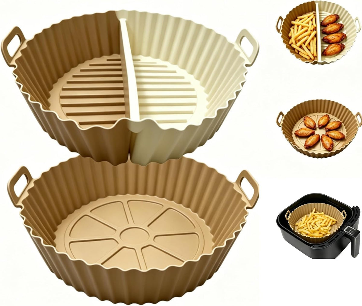 Round Silicone Air Fryer Liners Reusable 2PCS for Double Basket