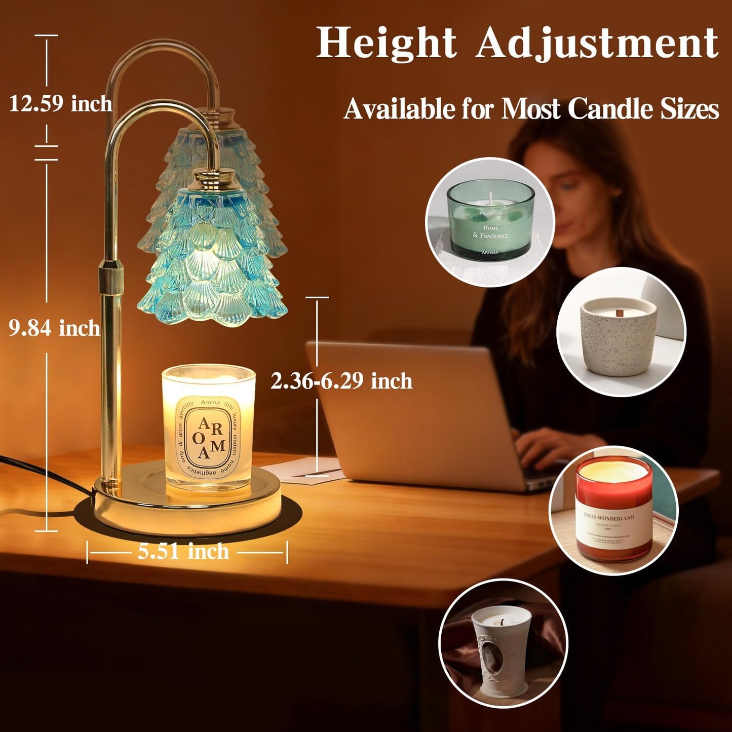 Fragrance Candle Warmer Lamp with 2 Bulbs Electric Candle Warmer with Timer & Dimmer for Home Decor