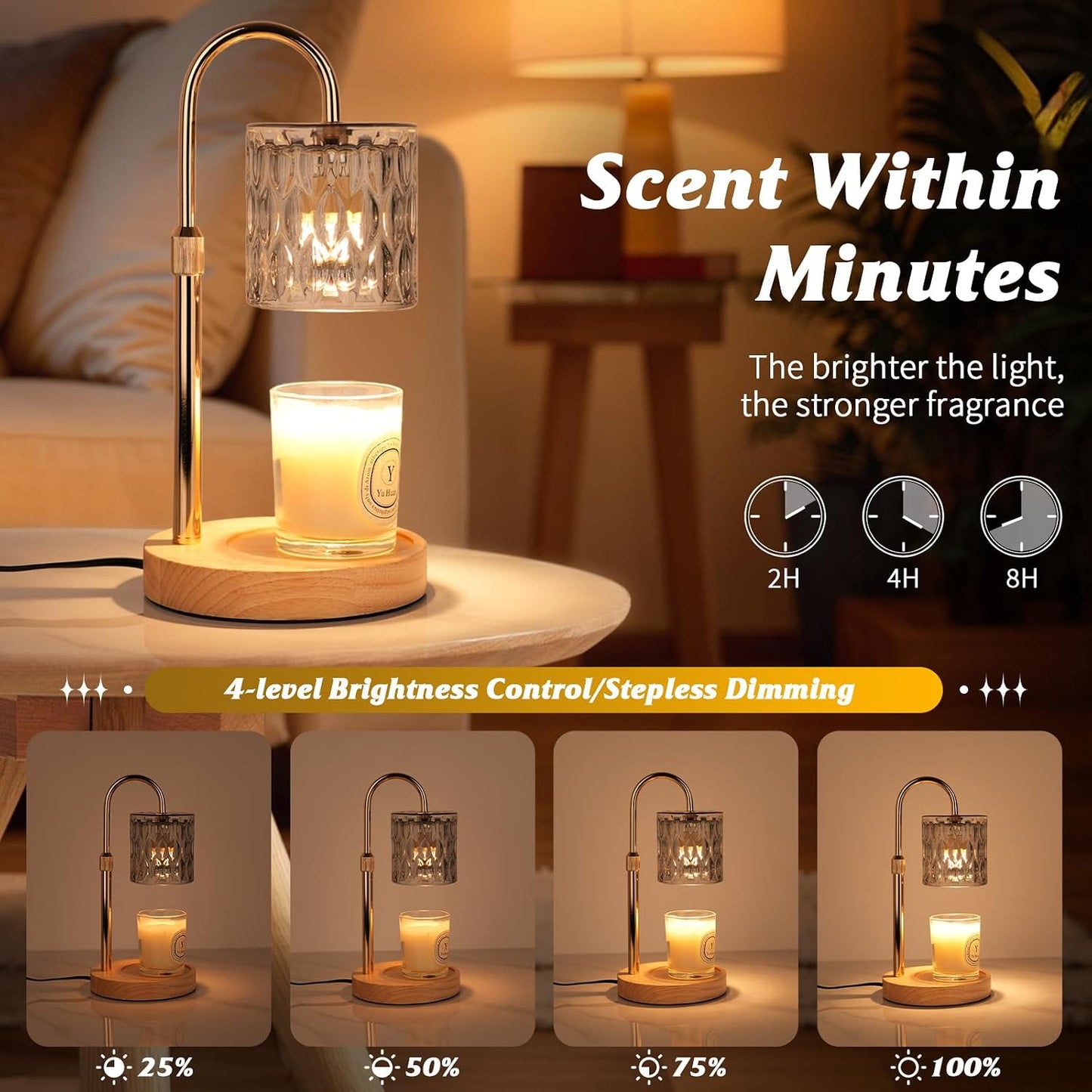 HAIDOLIANG Blue Candle Warmer Lamp with Timer and Dimmer | Height and Brightness Adjustable,Glass Electric Wax Warmer with 2 Bulbs for Women Gifts, Home Decor for Scented Jar Candles